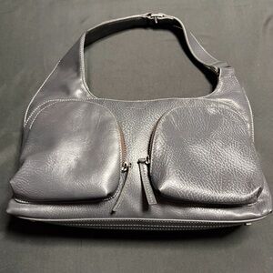 Matt & Nat Grey Vegan Leather Hobo Underarm Bag Front Pockets 80s 90s‎ Y2K Retro